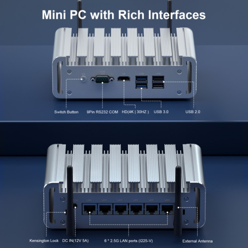 HYSTOU PO9B-J4125-6L Processeur Intel Celeron J4125 intégré, mini hôte à six ports réseau, spécification : 4 Go + 64 Go SH5601791-08